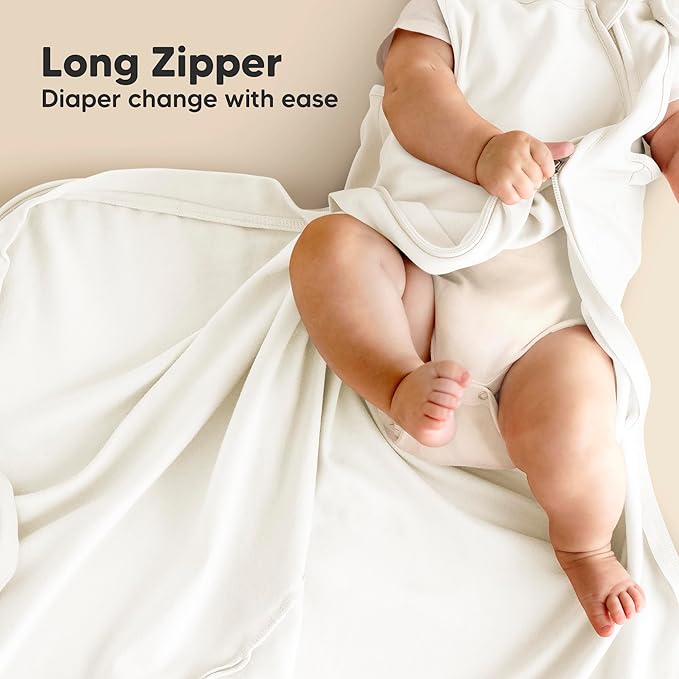 2-Pack Organic Baby Sleep Sacks, 100% Cotton - Soft & Breathable 0.5TOG Baby Wearable Blanket,Toddler Sleeping Sack 6-18 months, Easy to Wear Transitional Swaddles for Newborns,Infants (Soft White, M)