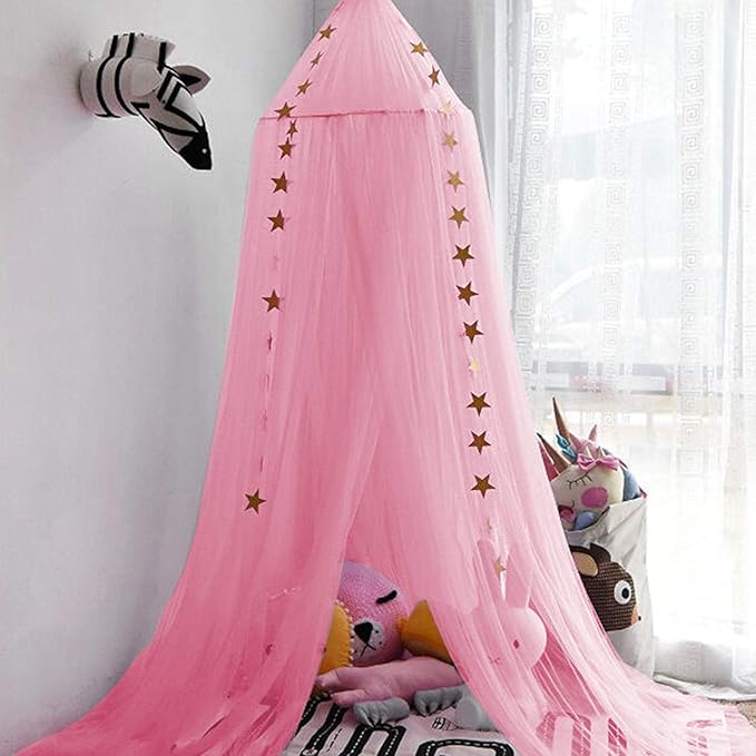 Princess Bed Canopy for Girls and Kids Hanging Mosquito Net for Baby Crib Nook Castle Game Tent Nursery Play Room Decor(Pink)