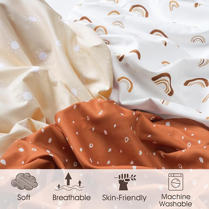 PHF 3 Pack Soft Rainbow Crib Sheets Fitted, Silky Comfy Breathable Baby Sheets for Boys Girls Neutral, 28x52 Inches Fits Standard Crib and Toddler Mattresses, Rainbow