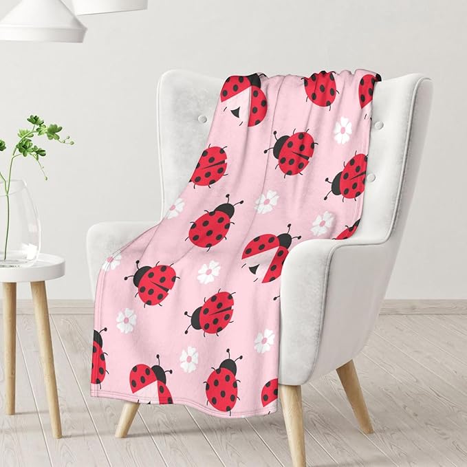 Ladybug Gifts for Women - 60 x 80 Inches Cute Lady Bug Blanket for Girls - Pink Fuzzy Soft Decor for Bed, Living Room