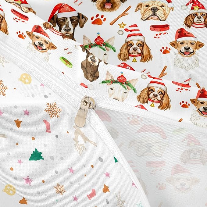Christmas Kids Bedding Set Cartoon Puppy Dogs Xmas Theme Bedding Duvet Cover Set for Boys Girls New Year Decor Comforter Cover Set Animal Pattern Bedspread Cover Bedroom Quilt Cover 2Pcs Toddler Size