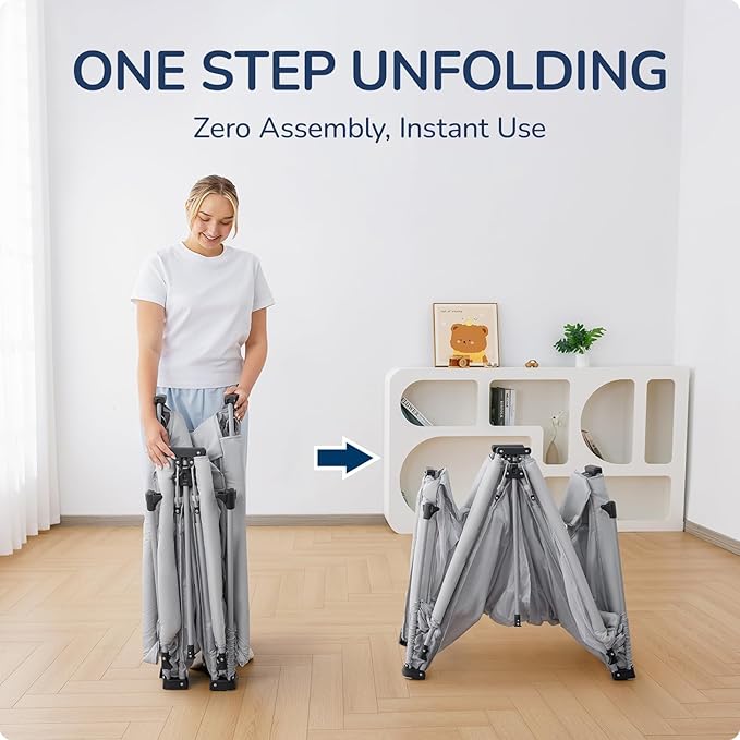 Foldable Baby Playpen,Portable Playpen for Babies and Toddler, 59 * 71 Inch Kids Travel Play Pen with 4 Handlers,Carry Bag,Large Lighgtweight Baby Play Yard for Indoor&Outdoor,Light Gray