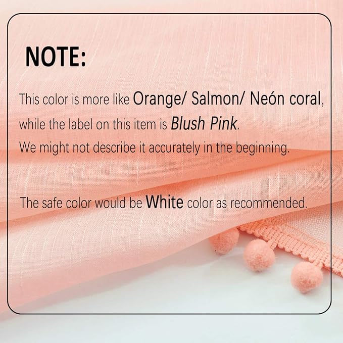 Treatmentex Pompom Sheer Curtains Blush Pink Window Draperies for Bedroom Rod Pocket Curtain Panels for Canopy Nursery Room 52" w x 2pc