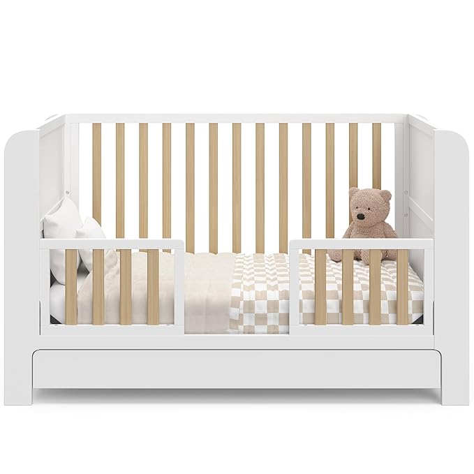 Graco Read-with-Me 4-in-1 Convertible Crib with Drawer (White with Driftwood) - GREENGUARD Gold Certified Converts to Toddler Bed, Daybed, and Functional Bookshelves