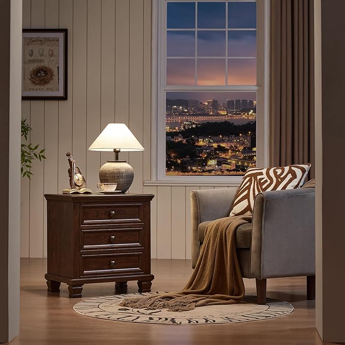 Farmhouse Bedroom Dresser and Nightstand Set of 4, 6 Drawer Low & 5 Drawers Dresser & 3 Drawer Nightstand Set with Wooden Legs, Rustic Wood Furniture for Bedroom, Hallway, Walnut
