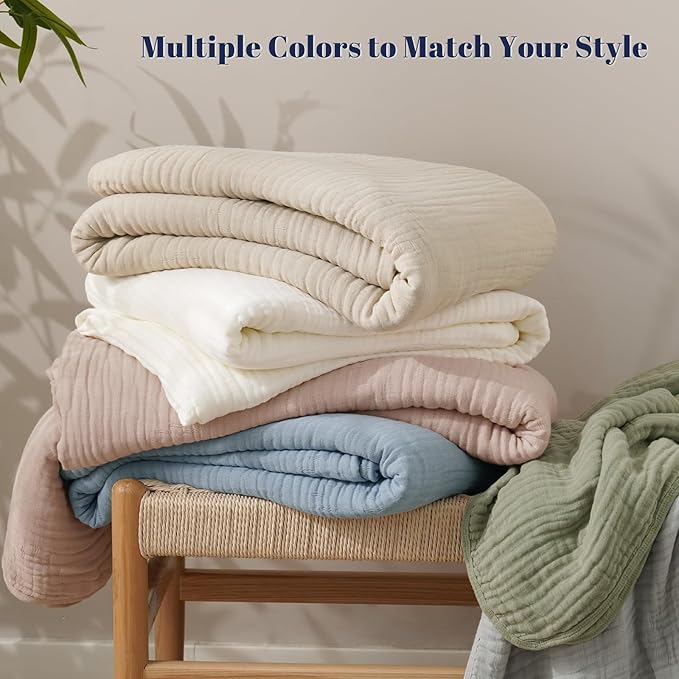 PHF Cooling Muslin Blanket Twin Size 60"x80", 6-Layer Lightweight Gauze Blanket Made from 35% Rayon Derived from Bamboo & 65% Cotton, Breathable & Ultra Soft Cozy, Aesthetic Home Decor, Cameo Rose