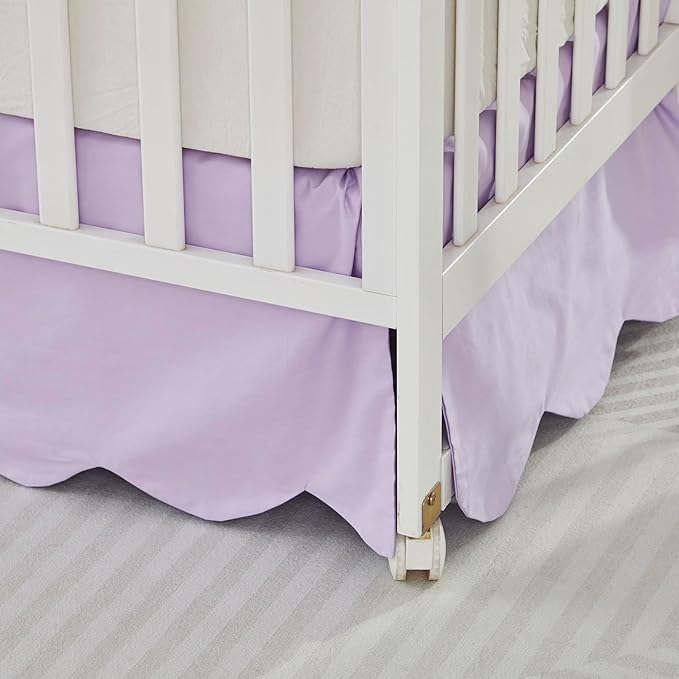 Brandream Scallop Edge Cotton Crib Skirt, Baby Girl Boy Gender Neutral Crib Skirt Toddler Bedskirt Farmhouse Chic Nursery Crib Bed Skirt, Luxury Boho Bohemian Solid Purple