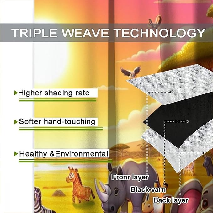 West Animal Curtains Kids Boys Girls Window Treatment Africa Cartoon Animals Lion Elephant Giraffe for Nursery Baby Bedroom Playroom Decor Window Drapes 84" W X 84" L