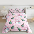 Feelyou Merry Christmas Comforter Set All Season Cute Snowman Bedding Set with 2 Pillow Cases Christmas Tree Microfiber Kids Queen Bedclothes Love Hearts Duvet Quilt Breathable Soft Lightweight