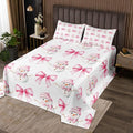 Cartoon Snowman Kids Bedspread Twin Size,Pink Bowknot Bow Tie Princess Toddler Coverlet Set,Girls Women Room Decor,Merry Christmas Xmas Bow Quilted Coverlet,New Year Bedding Quilt,1 Pillowcase