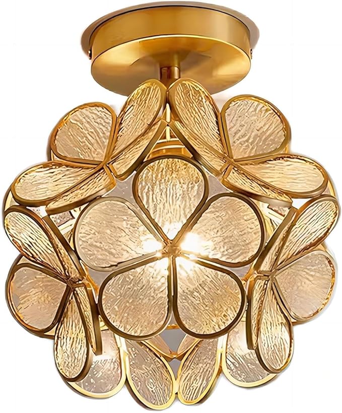 7.9 Inch Petal Ceiling Light, Tiffany Style Metal and Glass Ceiling Lamp with E27 Base for Hallway, Entryway, Bedroom - Wave Pattern