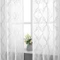 VISIONTEX Sheer Curtains 84 Inches Long 2 Panels Set, Grey and Ivory Two Tone Textured Moroccan Embroidery Geometric Rod Pocket Ivory Voile Tulle Semi Window Treatment Pair for Bedroom, W54 x L84