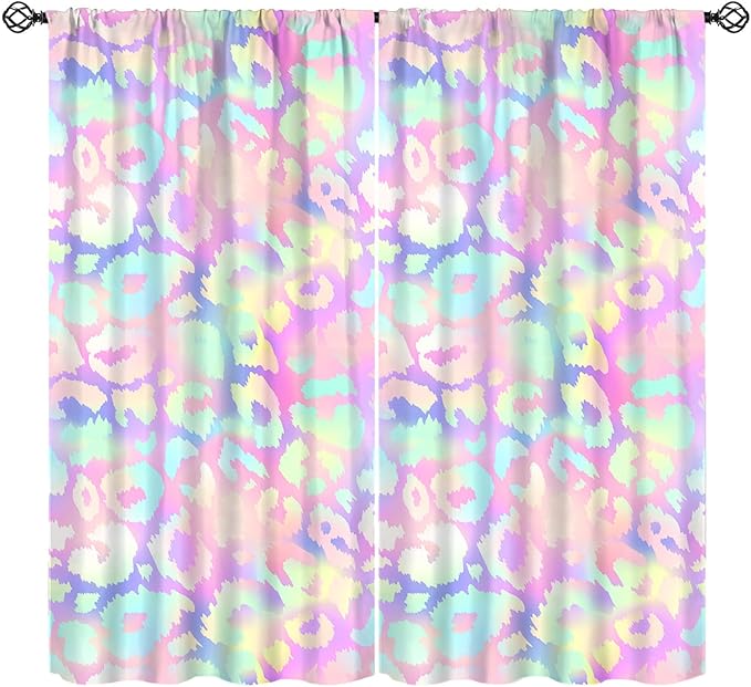 Colorful Leopard Curtains, Cheetah Safari Modern Rainbow Leopard Design Window Curtains for Bedroom Living Room Boys Kids Room 63" W X 72" L