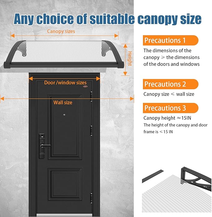 40''*48'' Window and Door Exterior, UV/Rain/Snow/Sunlight Protection Sheet,UPF 50+ Polycarbonate Overhang Canopy,House Overdoor Awnings for Door Entrance Outside/Patio/Porch/Deck