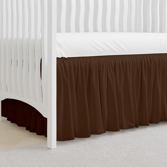 Chocolate Ruffled Crib Bed Skirt - 100% Cotton - Nursery Dust Ruffle Bedding Skirts for Baby Boy or Baby Girl - Standard Crib, 14" Drop