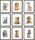 SEHSUVC Safari Nursery Posters Wall Art Set of 9, Cute Animal Canvas Wall Decor Painting, Woodland Jungle Nursery Picture Prints for Baby Boys and Girls Room Nursery Home Decor 8x10In Unframed