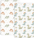 Pack and Play Sheets 2 Pack, Fitted Jersey Knit Mini Crib Sheets for Baby Boys and Girls, Compatible with Graco Pack N Play and Mini Crib Mattress (Tiny Dinos, Pack N Play/Mini Crib Sheets)