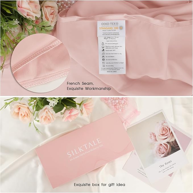 Zip Up 100% Mulberry Silk Pillowcase Set of 2,Both Sides Zippered Pure Silk Breathable Pillow Case for Hair and Skin,19 Momme Grade 6A,Light Pink,Standard Size 20x30 Inches