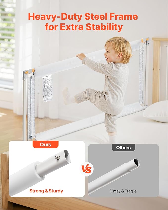 VEVOR Toddler Bed Rail, Kids Beds Guard Rail with Reinforced Iron Pipe and Oxford Cloth, Adjustable Height Bed Side Railing, Portable Guard Bumper Barrier for Crib, Bunk, 78.74 x 35.04 in, 1 Piece