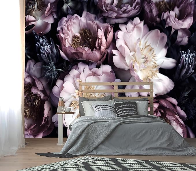 XMPMBM-Purple Peony Floral Fabric Wallpaper Living Room Bedroom Bathroom Wall Mural-W 88" X H 59"（36 Square Foot）
