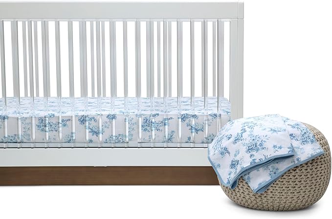 Delta Children 100% Organic Jersey Cotton Baby Receiving Blankets for Girls and Boys – 30x40 Inches - GOTS Certified (Pack of 2), Blue Botanicals