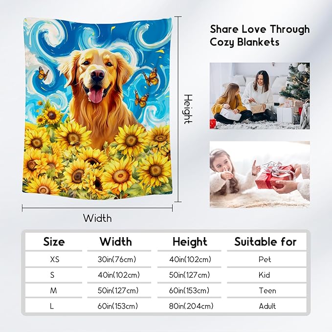 Golden Retriever Blankets for Boys/Girls - Dog Blanket for Dog Lovers - Soft Cozy Lightweight Sunflower Throws Gifts - 30"x40"