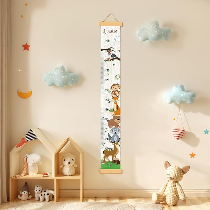 Kids Growth Chart for Wall - Premium Canvas Removable Height Ruler for Wall, Height Chart Measuring for Kids & Baby (Zoo)