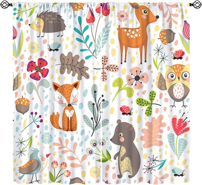 Jungle Animals Curtains, Cute Cartoon Animals Branches Blackout Window Treatments, Rod Pocket Thermal Insulated Drapes 2 Panel Sets for Kids Bedroom Nursery Classroom, 42" W X 54" L