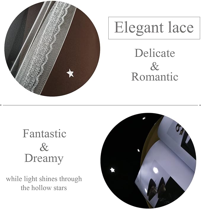 Kinryb Kids Blackout Curtains for Bedroom/Living Room/Classroom, Sheer Overlay Small 2 Panel Set, Double Layer Curtains with Star Cutout for Kids Room(W 52 x L 45 Inches,Chocolate 2 Pcs)