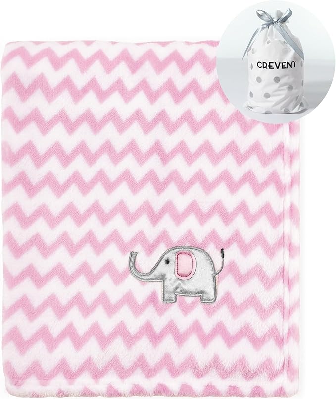 CREVENT 30"X40" Cute Silky Plush Baby Blanket for Girls Infants Toddlers Newborns Crib Cot Stroller, Giftable Suitable for Summer Spring - Pink Elephant
