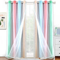 Kinryb Nursery/Kids/Girls Room Star Cut Out Blackout Rainbow Curtain with Sheer Overlay 2 Panels, Each 52 inch Wide,95 inch Length with White Gauze,Ombre Stripe Rainbow Curtains (2 Panels,52x95 Inch)