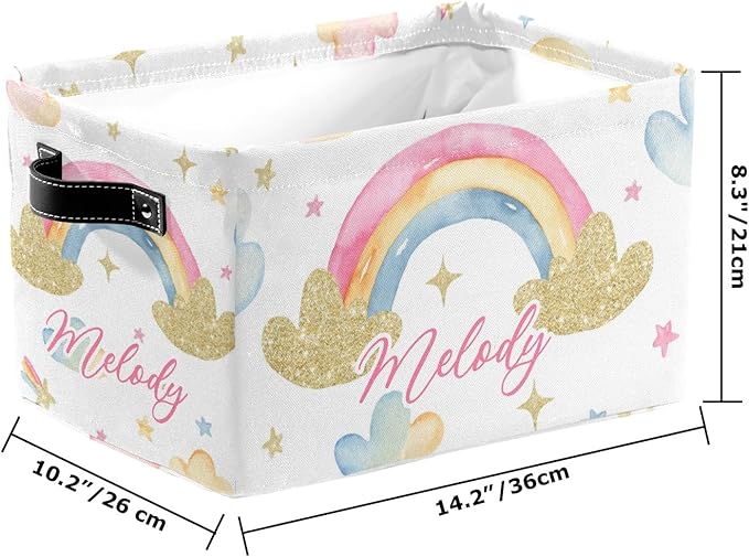 Deven Rainbow Clouds Personalized Large Storage Baskets for Organizing Shelves with Handle,Closet Decorative Storage Bins for Bathroom,Nursery,Home