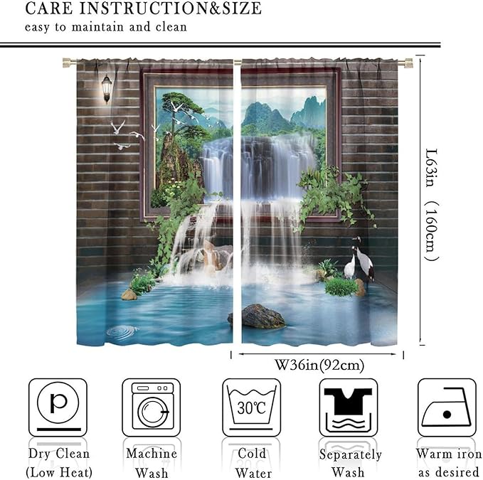 Waterfall Blackout Window Curtains, Tropical Rainforest Jungle Plants Forest Wild Nature Landscape Window Drapes, for Living Room Bedroom 72x63in 2 Panels