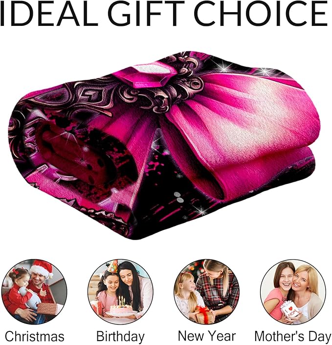 Personalized Girls Blanket Gifts Bow Blankets for Adults, Women - 60" x 80" Plush Flannel Preppy Throws for Couch, Bedroom