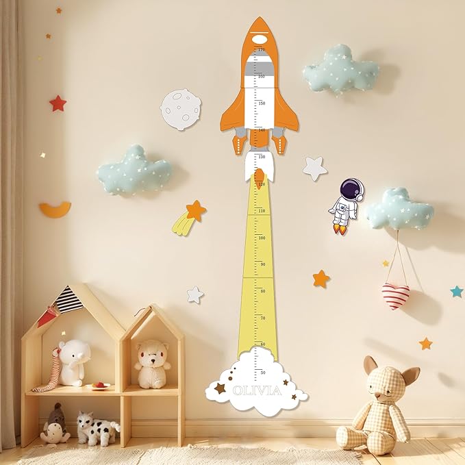 Personalized Name Kids Growth Chart for Wall – Wooden Rocket Height Chart Ruler, Wall Height Measurement for Boys & Girls 61.8" x 9.6"