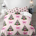 LUVIVIHOME 3PCS Pink Bow Christmas Tree Duvet Cover Full Bedding Set, Teen Girl Bedding, Light Pink Duvet Cover, Xmas Tree Winter Holiday Festival Coquette Christmas Comforter Cover, 2 Pillow Cases