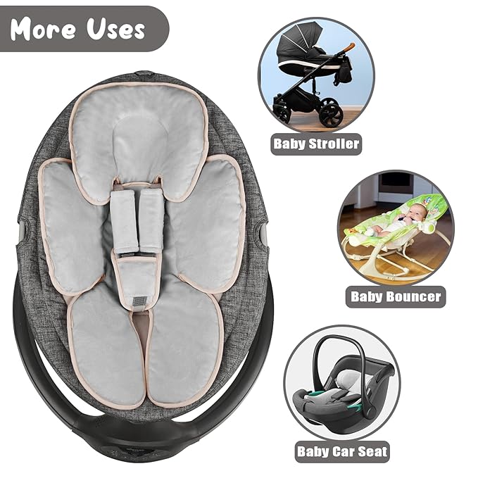 2 in 1 Infant Car Seat Insert Head and Body Support Set, Reversible Newborn Insert for Carseat with 3 Extra Strap Paddings, Soft Stroller Cushion Pillow Insert Girls, Fits for Stroller, Swing, Grey