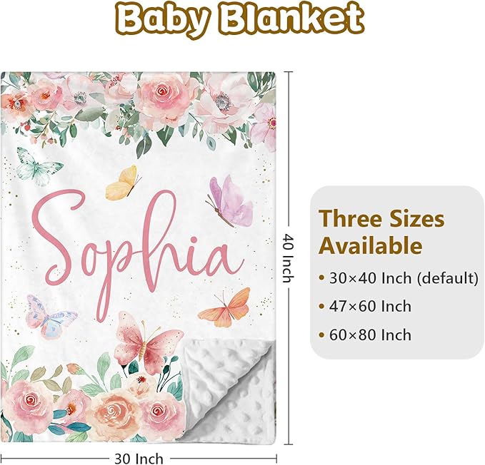 Custom Name Crib Bedding Set, 3 Pcs Personalized Baby Crib Bedding Set, Soft Pink Butterfly Nursery Crib Sets for Boys Girls, Double Layer Toddler Bedding Set Customized Gifts for Newborn Kids
