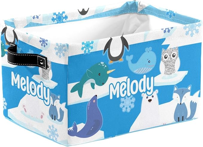Deven Polar Bear Animal Personalized Large Storage Baskets for Organizing Shelves with Handle,Closet Decorative Storage Bins for Bathroom,Nursery,Home