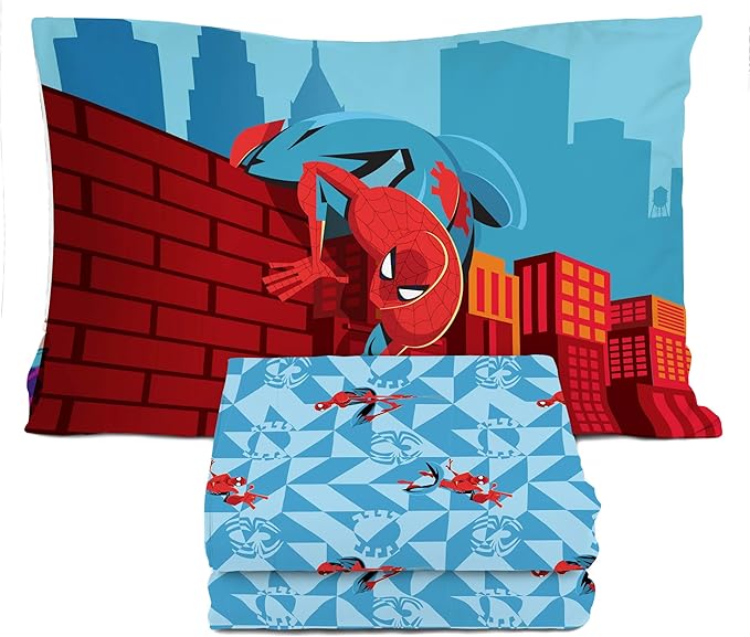 Sunny Side Up Kids Sheet Set Includes Sheets and Pillow Cover - 100% Microfiber Bedding and Room Decor, Blue - Spiderman, 3 Piece Twin