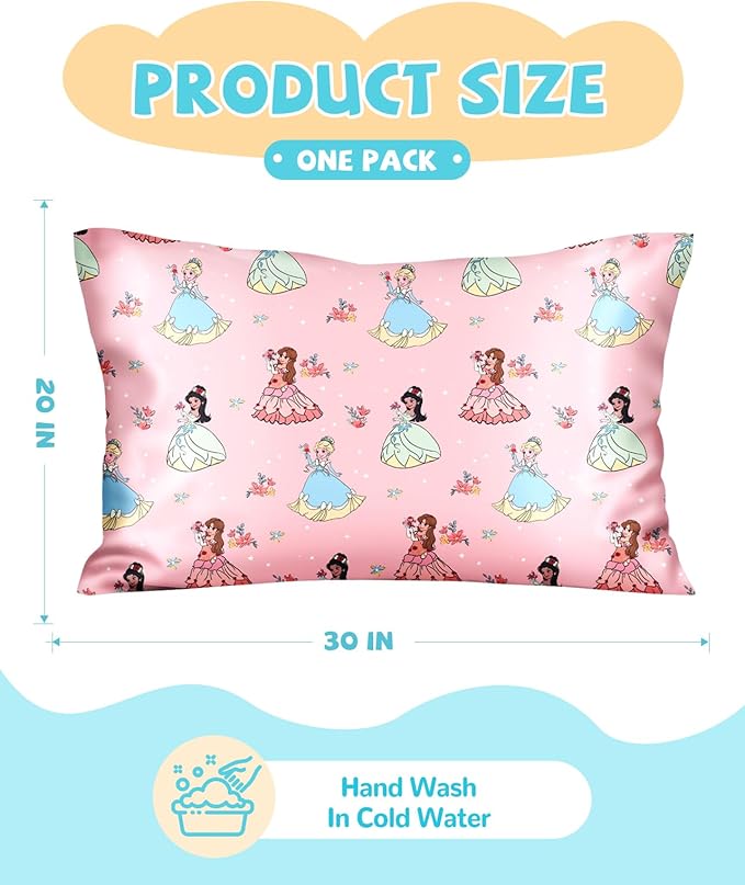 Silk Pillowcase for Kids - 30 x 20 Inches Queen Size Mulberry Silk Pillow Case with Zipper Cute Cartoon Kawaii Teens Girls Boys Pillowcase for Hair and Skin, Floral Girl