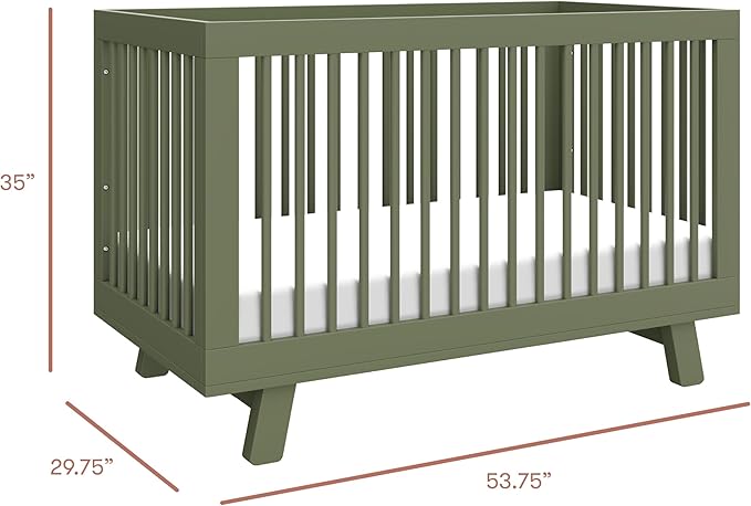 babyletto Hudson 3-in-1 Baby Crib Convertible to Toddler Bed & Daybed - GREENGUARD Gold Certified - 4 Adjustable Heights - Made of 100% Solid Wood - Includes Toddler Conversion Kit - Olive Green