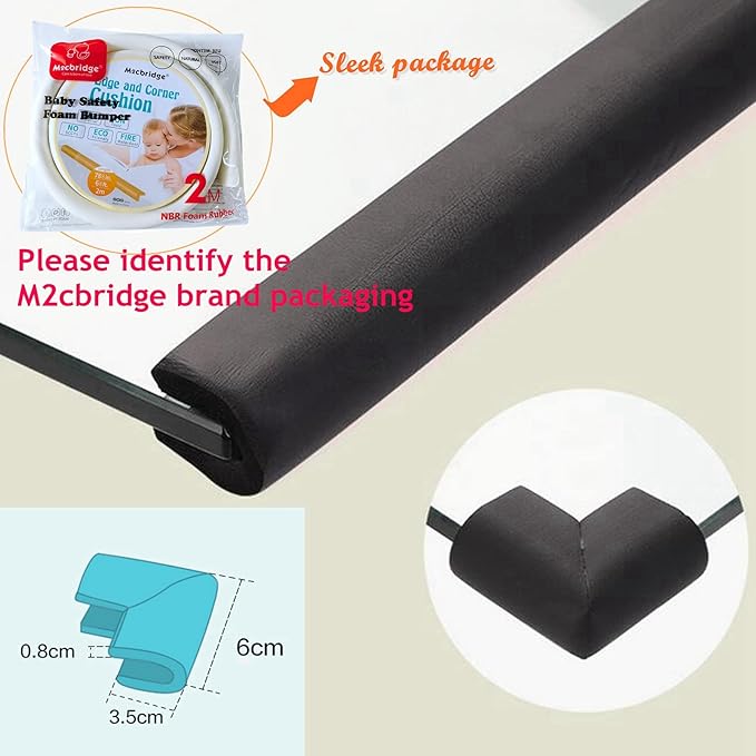 M2cbridge U Shape Extra Thick Furniture Table Edge Protectors Foam Baby Safety Bumper Guard 6.5 Ft (Grey with 4 Corners)