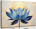 Zen Canvas Wall Art Abstract Blue Lotus Flower Boho Sunrise Gold Sun Spiritual Painting Pictures Wall Decor Poster Print Artwork for Office Yoga Room Spa Room Meditation Room Home Decoration