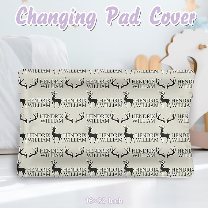 Personalized Baby Crib Bedding Set, 5 Pcs Custom Name Nursery Bedding Set for Girls Boys, Woodland Deer Baby Crib Set for Toddlers Infants, Double Layer Bedding Crib Sets Customized Gifts