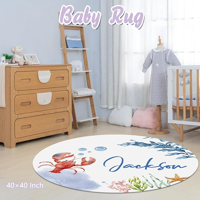 Personalized Baby Crib Bedding Set, 5 Pcs Custom Name Nursery Bedding Set for Girls Boys, Ocean Animals Baby Crib Set for Toddlers Infants, Double Layer Bedding Crib Sets Customized Gifts