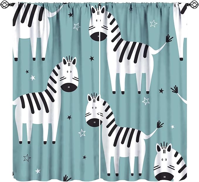 Zebra Blackout Curtains Black White Cute Cartoon Forest Animal Zebra Kids Bedroom Nursery Bathroom Decor Rod Pocket 2 Panels 63x63in