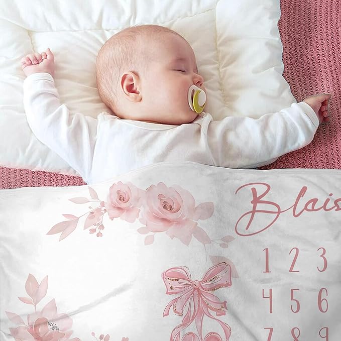OLIVE OLIVIA Personalized Monthly Baby Milestone Blanket, Baby Months Blanket, Perfect Custom Newborn Gifts,50"x60"