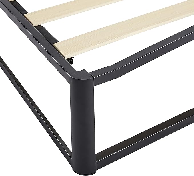 Amazon Basics Metal Platform Bed Frame with Wood Slat Support, 6 Inches High, Twin, Black