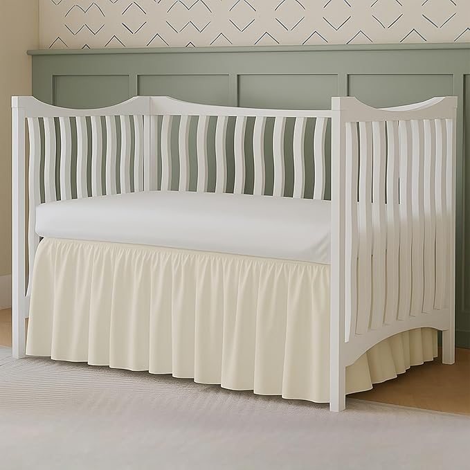 Crib Bed Skirt Dust Ruffle with Split Corners, 100% Cotton, Ivory Nursery Crib Skirt for Baby Boys or Girls, 28x52, 14" Drop, Toddler Bed Skirt, Baby Bedding, Crib Sheet Skirt, Soft & Breathable